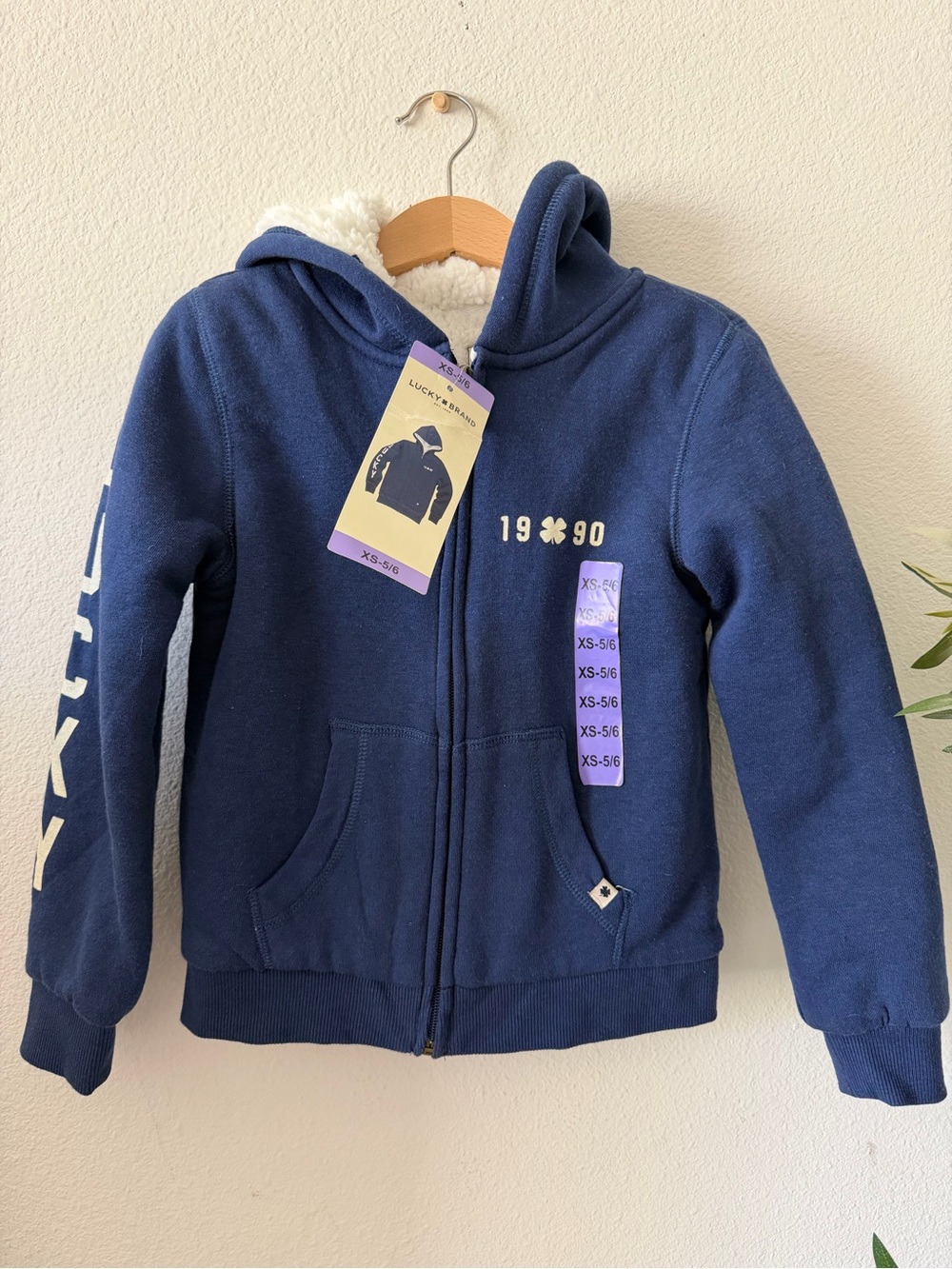 Lucky Brand Navy Blue Kids Hooded Zip-Up Sweatshirt with Sherpa Lining